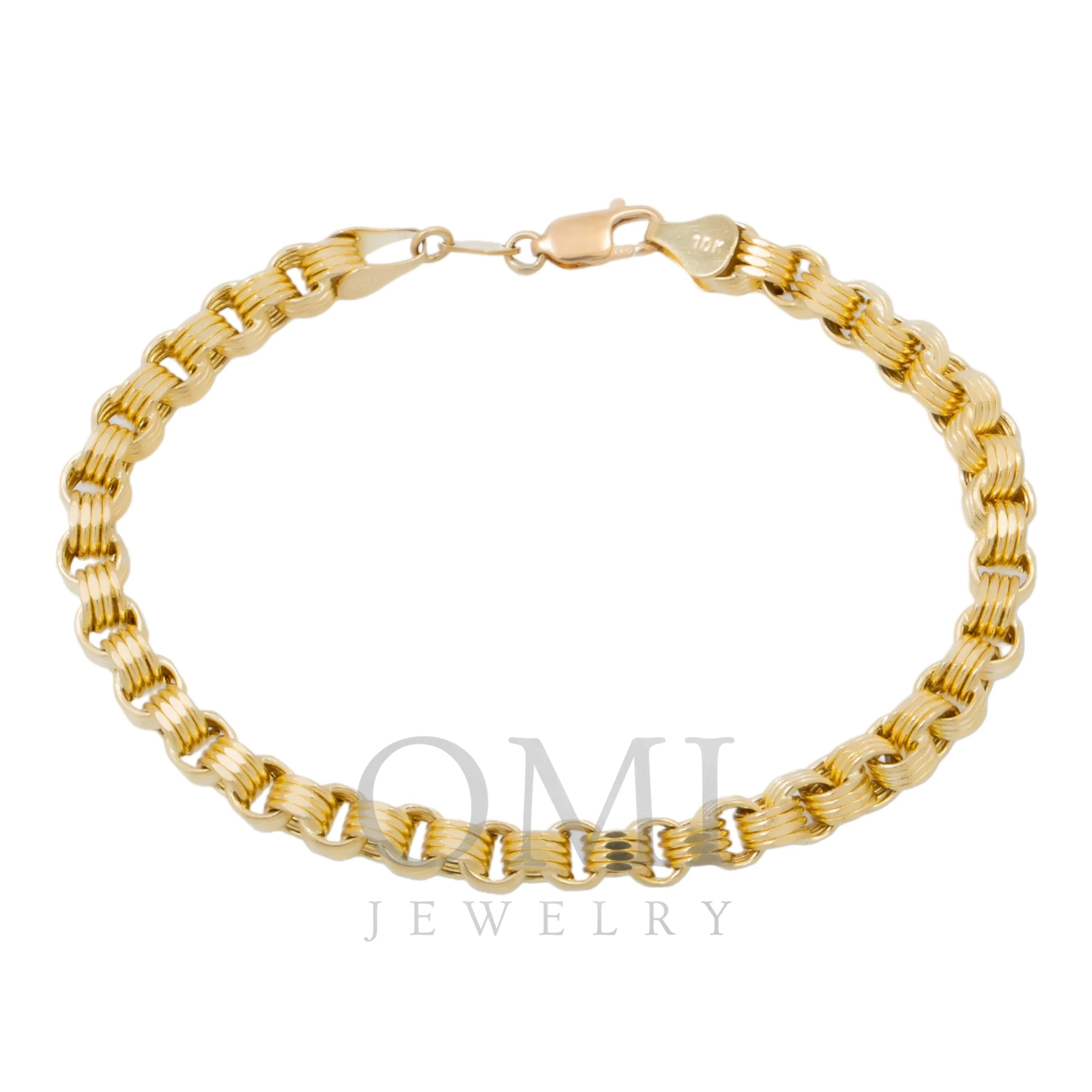10K GOLD HOLLOW BOX BYZANTINE CHAIN BRACELET