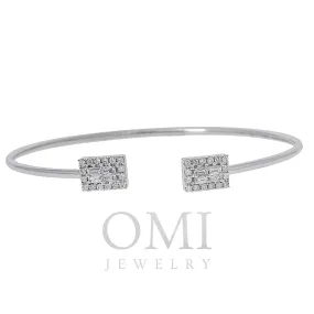 14K GOLD BAGUETTE AND ROUND DIAMOND THIN OPEN BANGLE BRACELET 0.49 CT