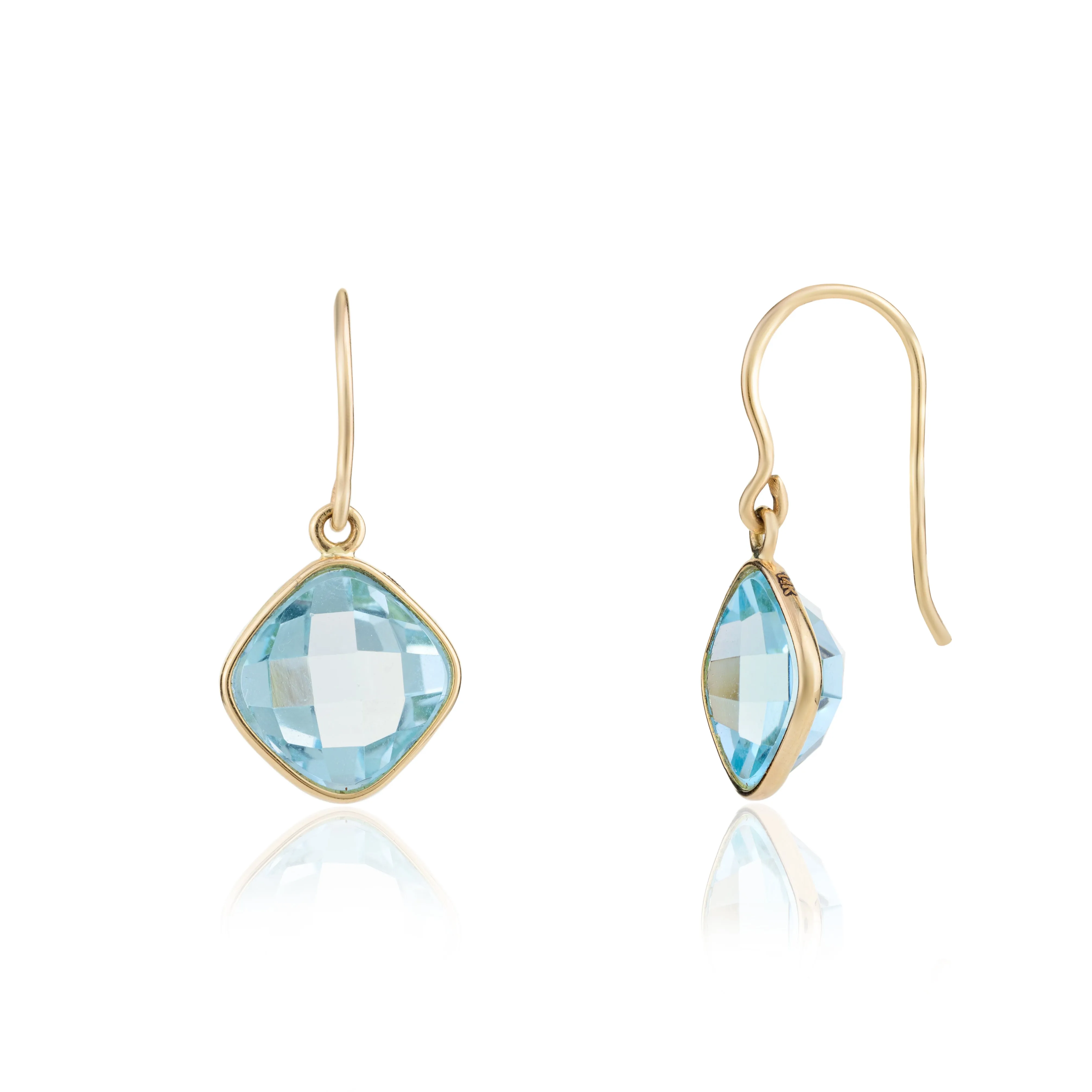 14K Gold Blue Topaz Dangle Earring