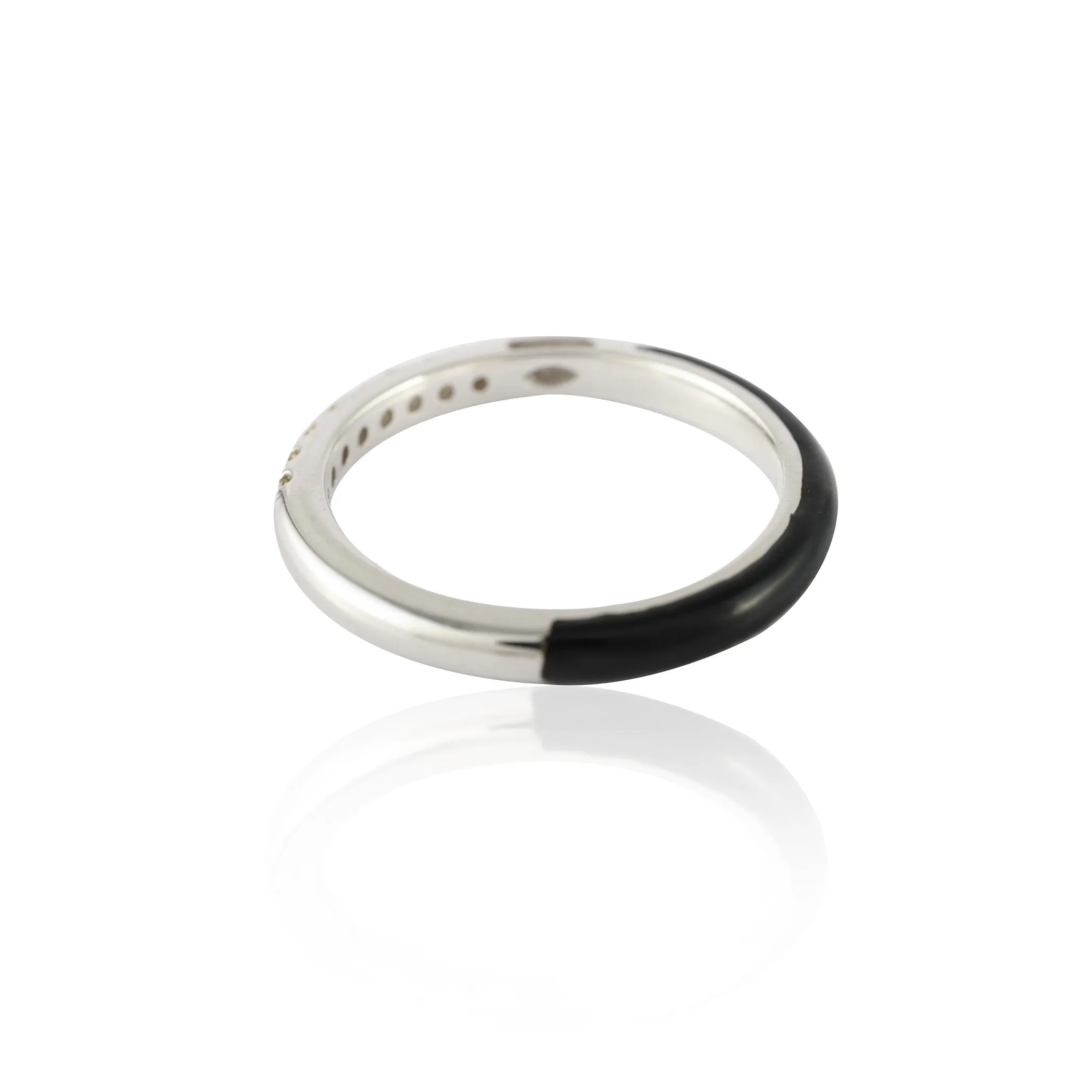 14K Gold Diamond Black Enamel Ring