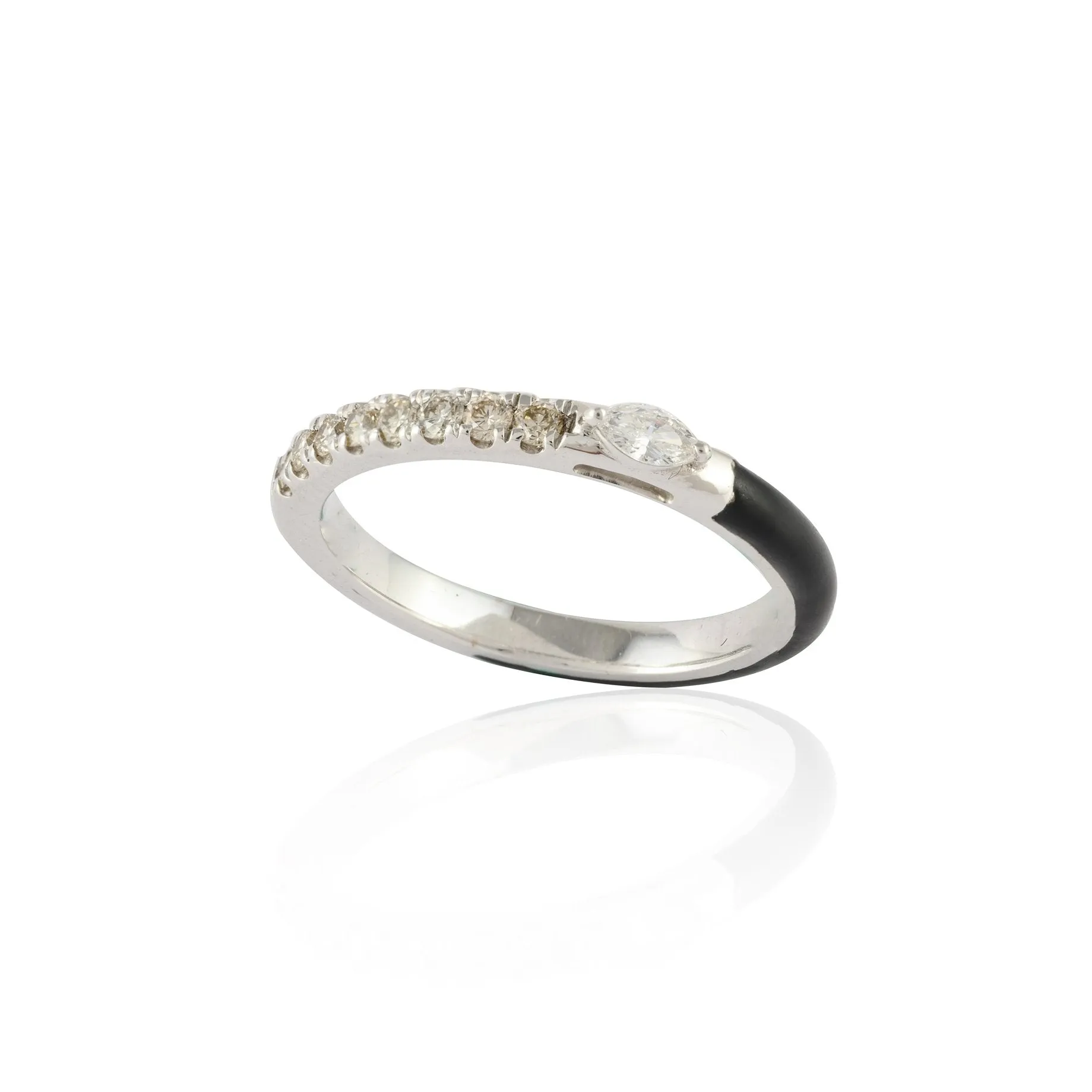 14K Gold Diamond Black Enamel Ring