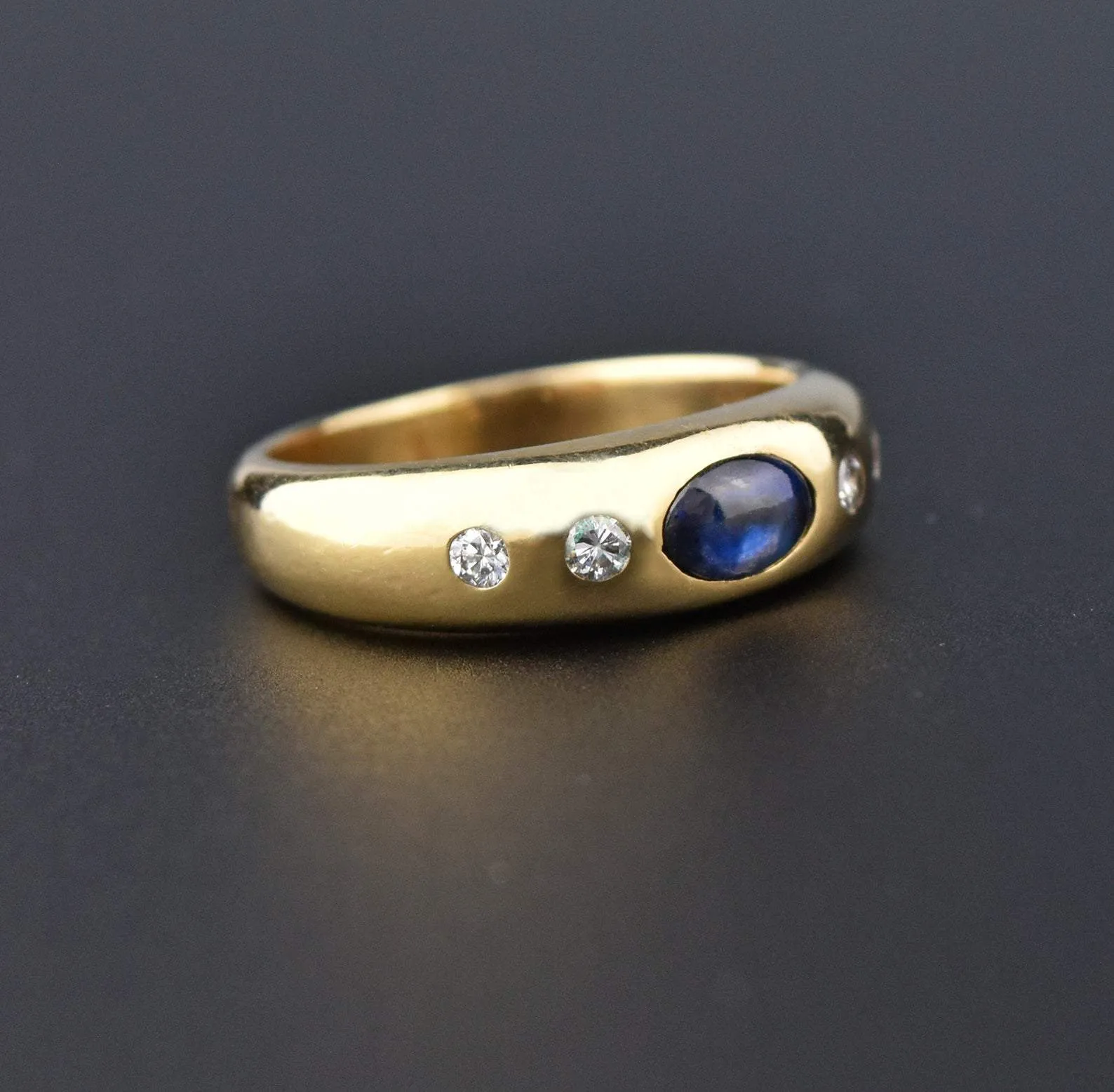 14K Gold Diamond Sapphire Cabochon Gypsy Ring
