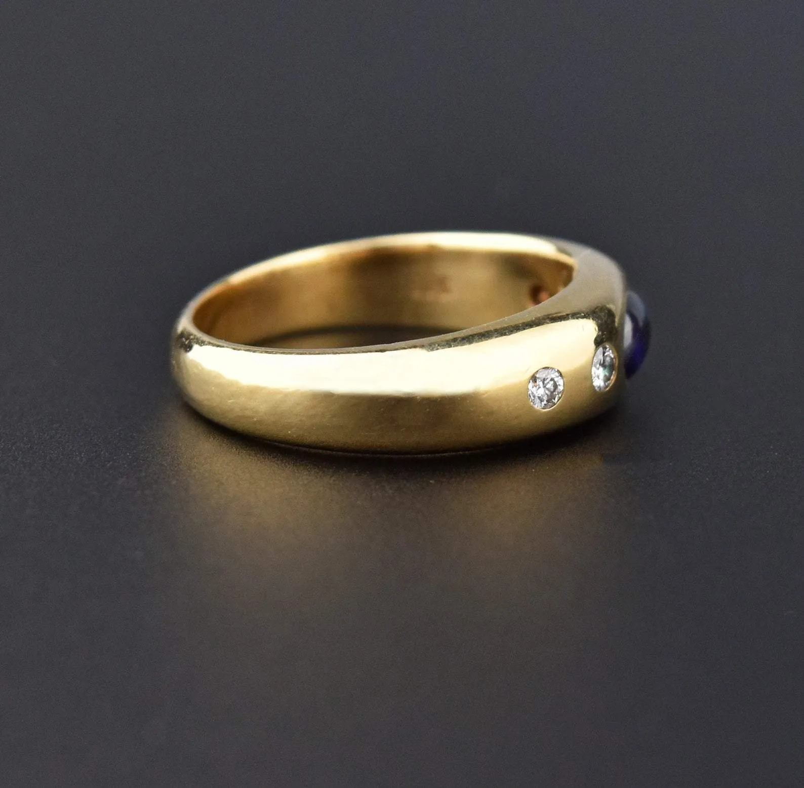 14K Gold Diamond Sapphire Cabochon Gypsy Ring