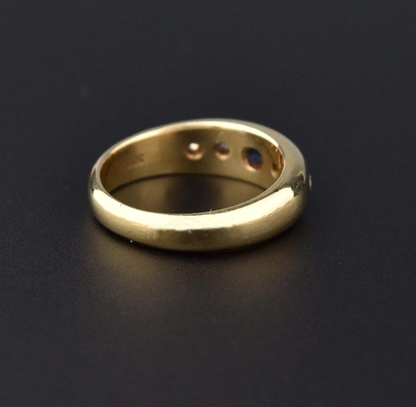 14K Gold Diamond Sapphire Cabochon Gypsy Ring