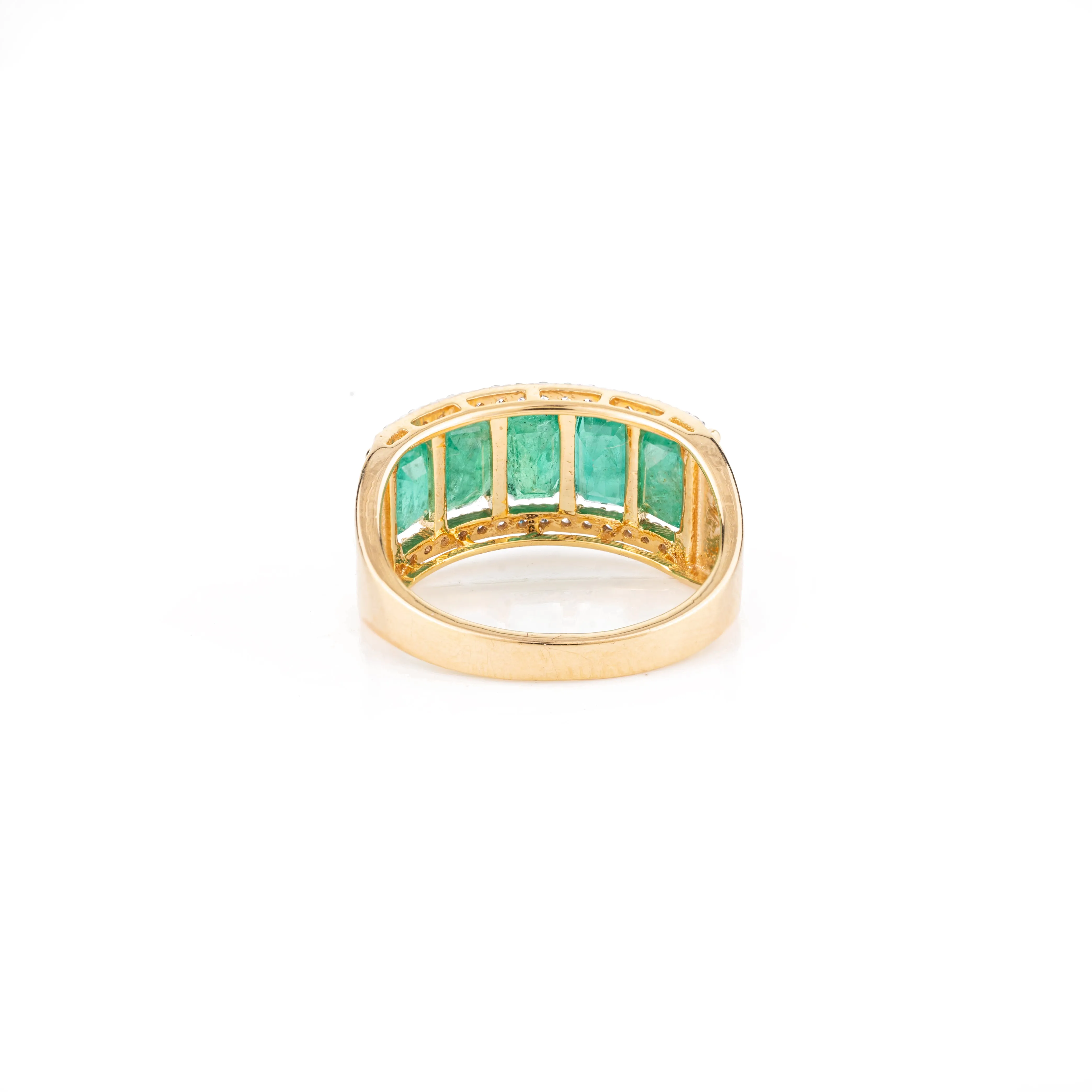 18k Gold Five Stone Emerald Diamond Engagement Band Ring