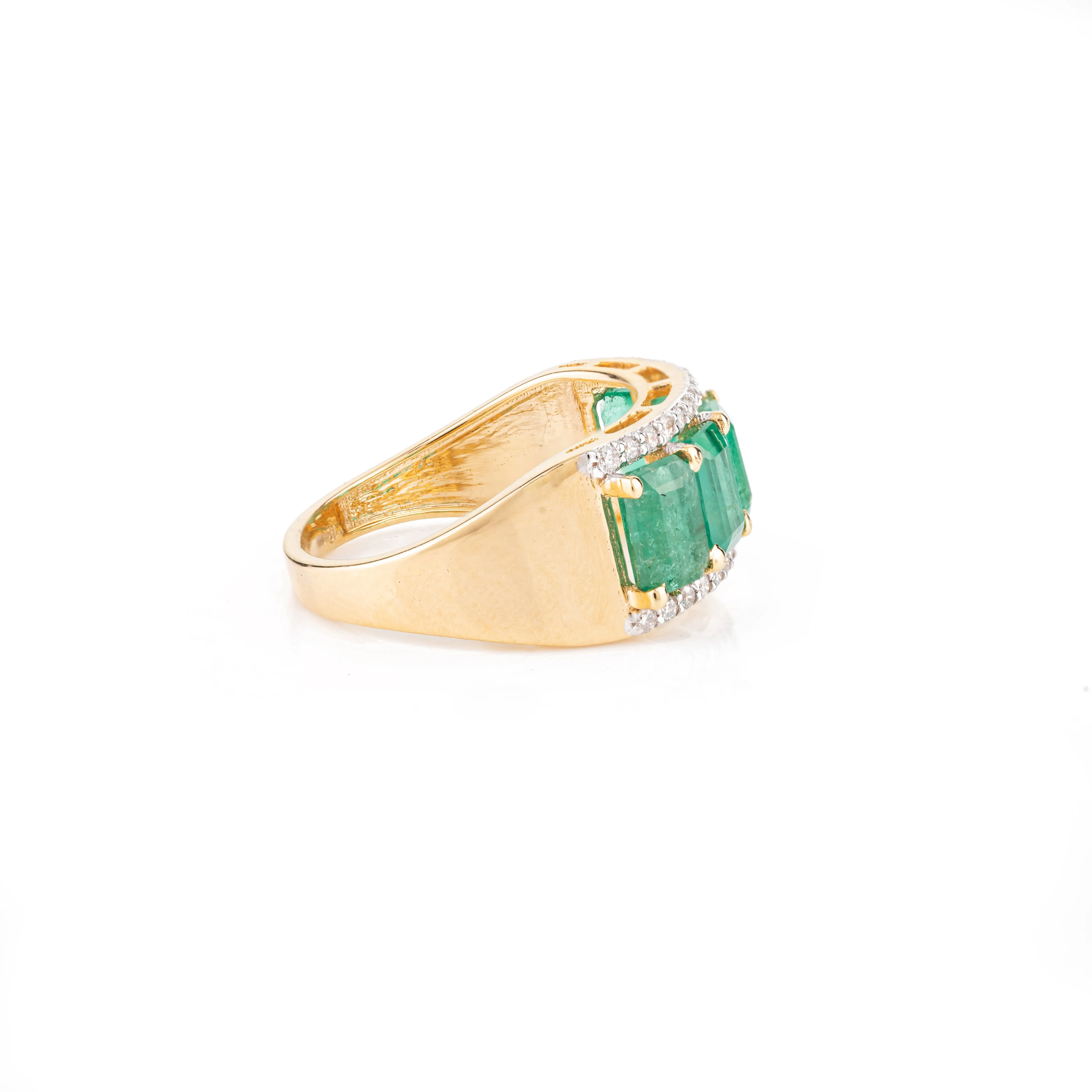 18k Gold Five Stone Emerald Diamond Engagement Band Ring
