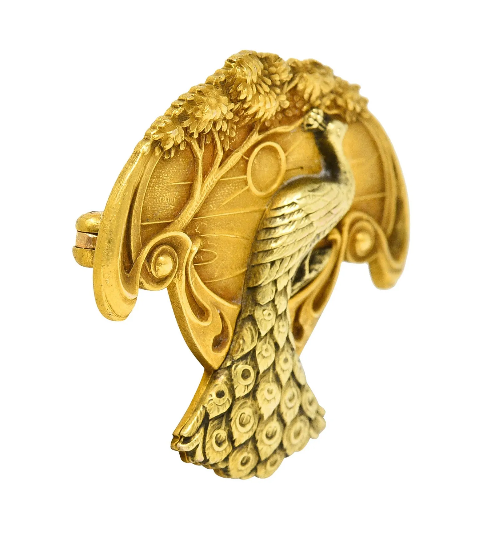 1900 Art Nouveau 14 Karat Two Tone Gold Peacock Brooch