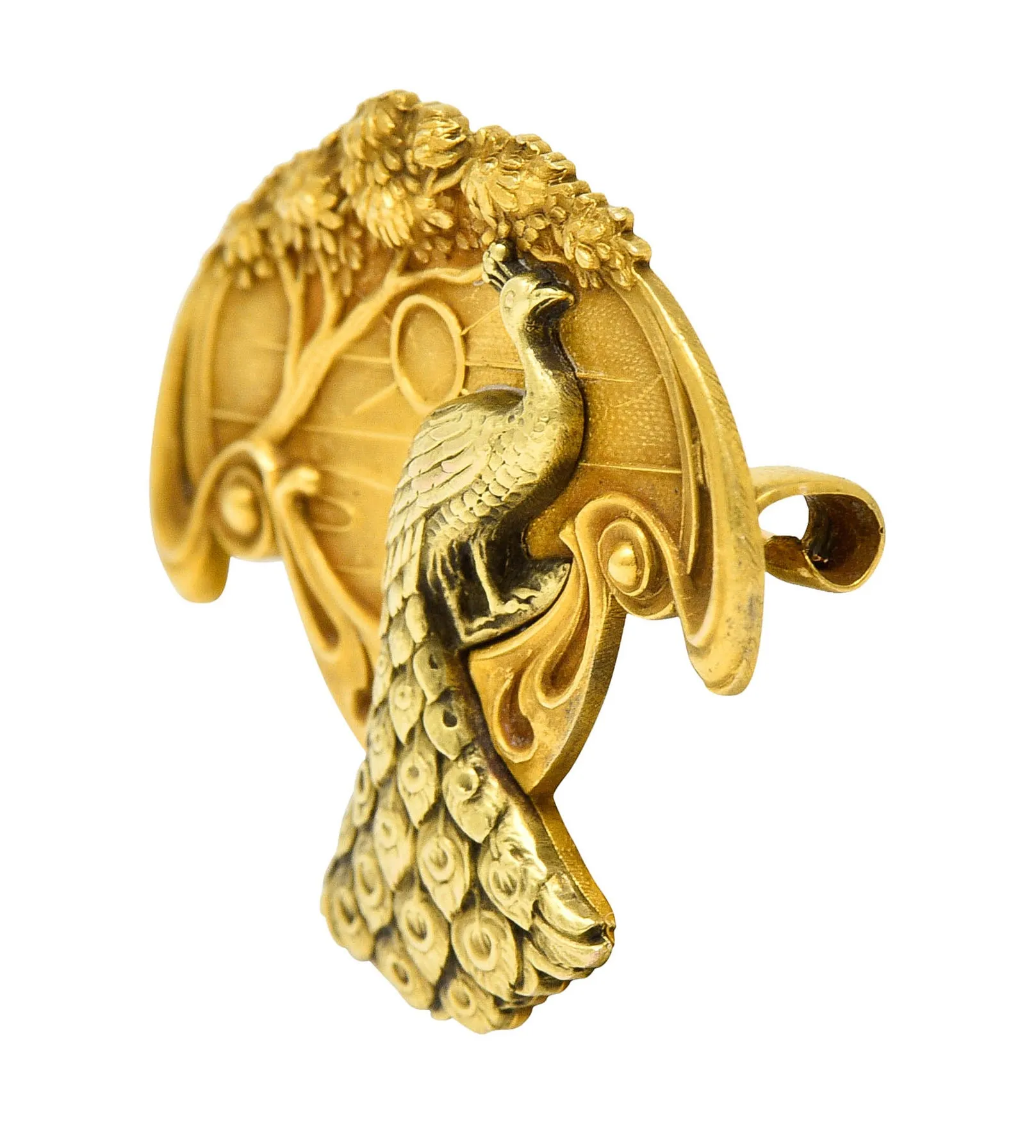 1900 Art Nouveau 14 Karat Two Tone Gold Peacock Brooch