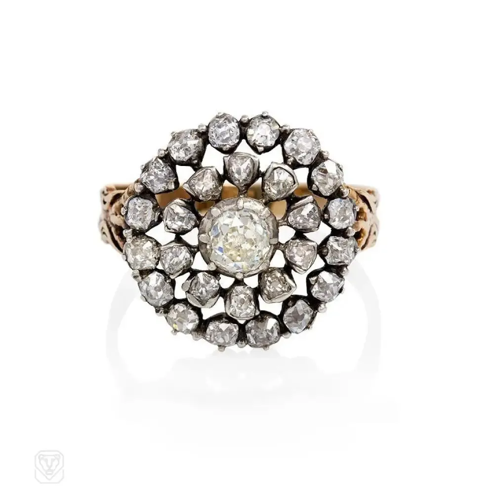 Antique open cluster diamond ring
