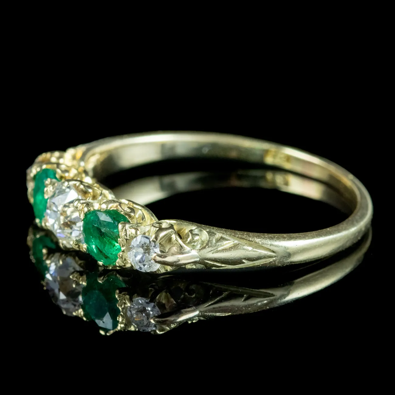 Antique Victorian Emerald Diamond Five Stone Ring 0.50ct Of Emerald