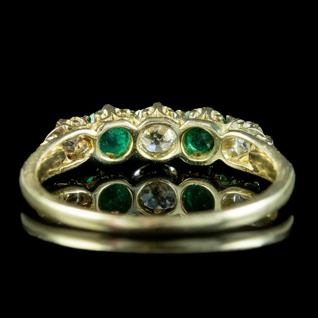 Antique Victorian Emerald Diamond Five Stone Ring 0.50ct Of Emerald