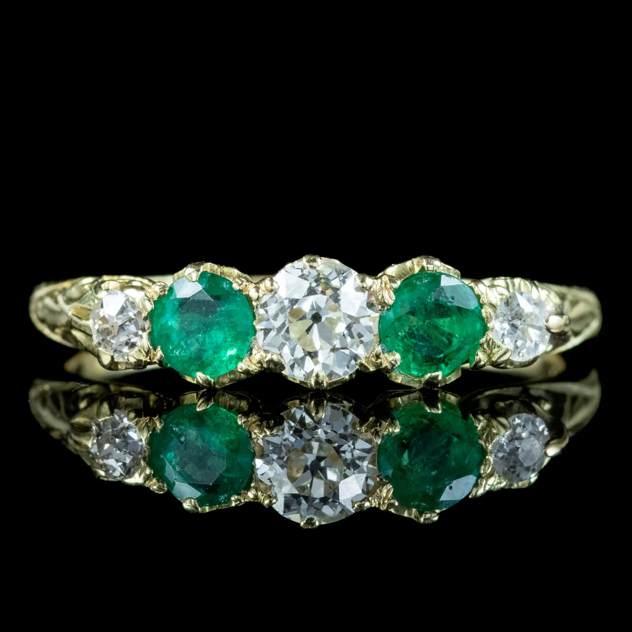 Antique Victorian Emerald Diamond Five Stone Ring 0.50ct Of Emerald