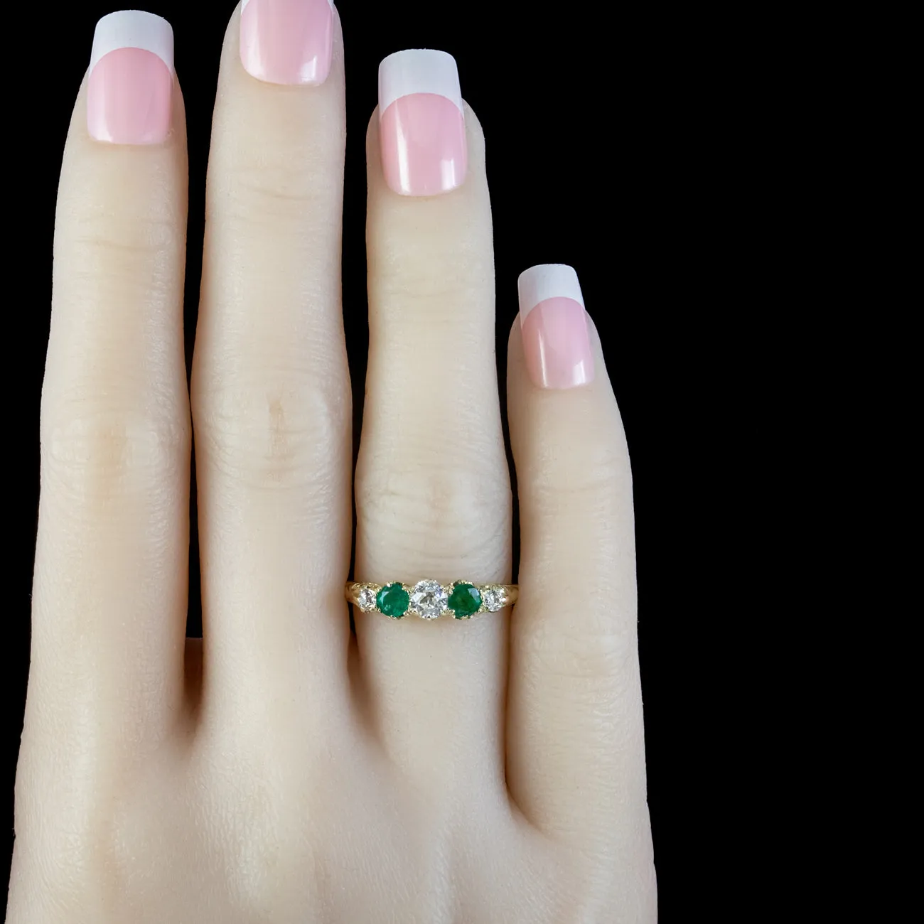 Antique Victorian Emerald Diamond Five Stone Ring 0.50ct Of Emerald