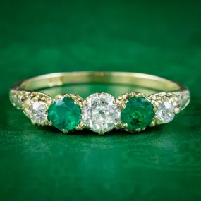 Antique Victorian Emerald Diamond Five Stone Ring 0.50ct Of Emerald