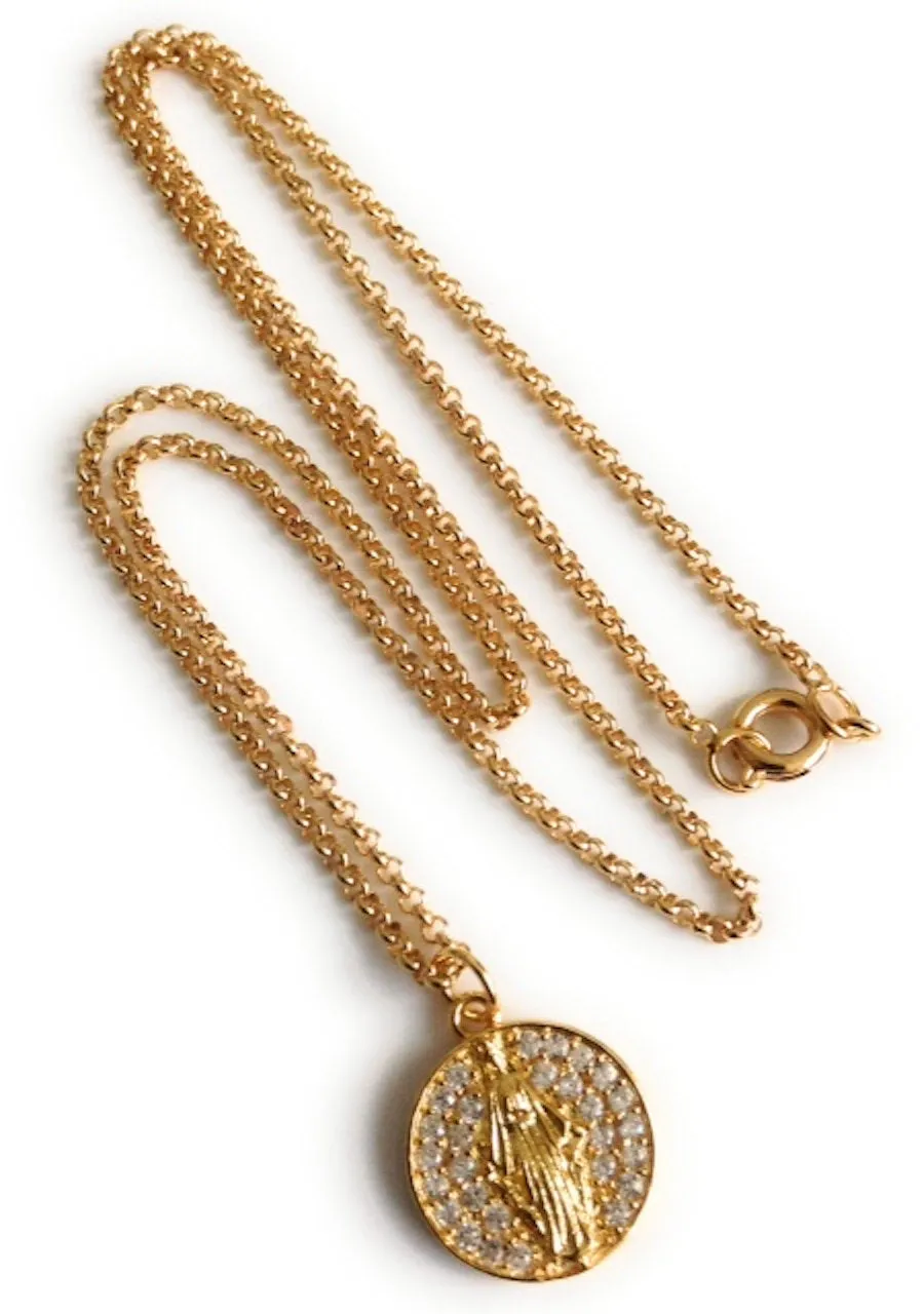 Coin Necklace Gold Miraculous Medal, Hip Hop Jewelry, Virgin Mary Coin Pendant, Blessed Mother Mary Medallion, Medalla Virgen La Milagrosa