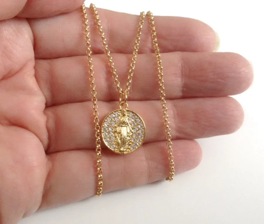 Coin Necklace Gold Miraculous Medal, Hip Hop Jewelry, Virgin Mary Coin Pendant, Blessed Mother Mary Medallion, Medalla Virgen La Milagrosa