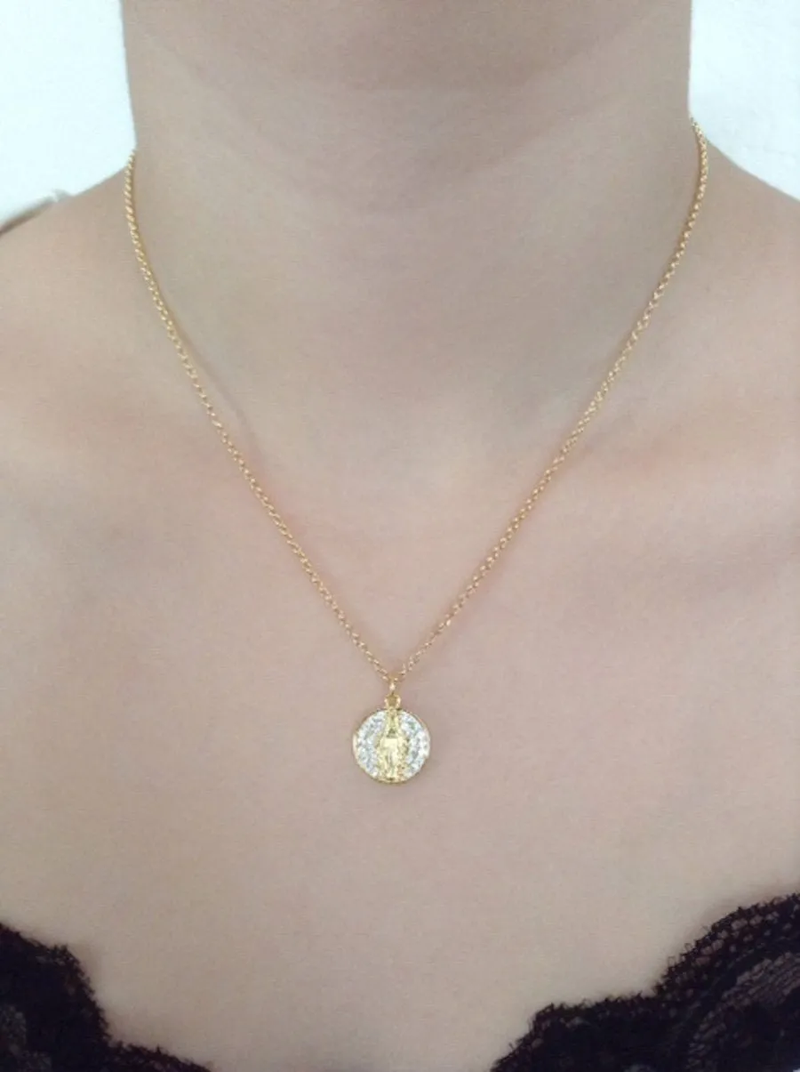 Coin Necklace Gold Miraculous Medal, Hip Hop Jewelry, Virgin Mary Coin Pendant, Blessed Mother Mary Medallion, Medalla Virgen La Milagrosa
