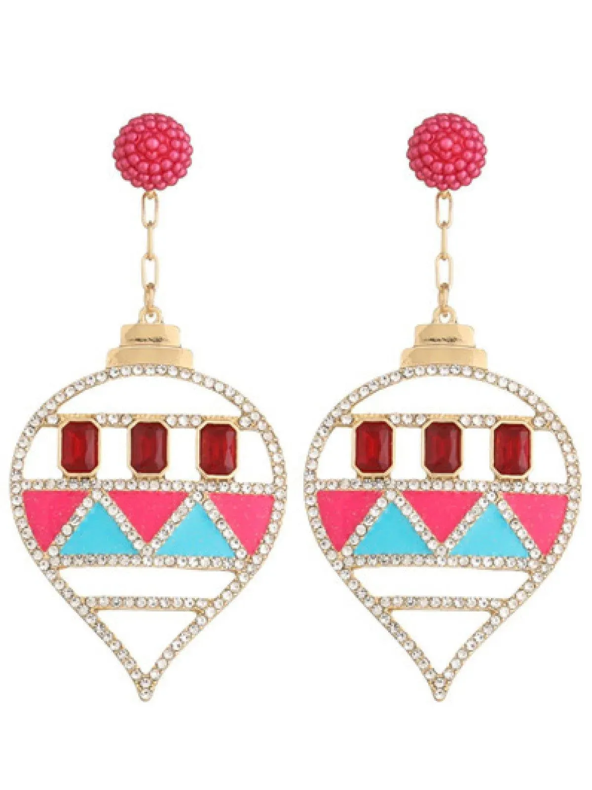 Dangle Earrings with Rhinestones and Enamel in a Teardrop Shape