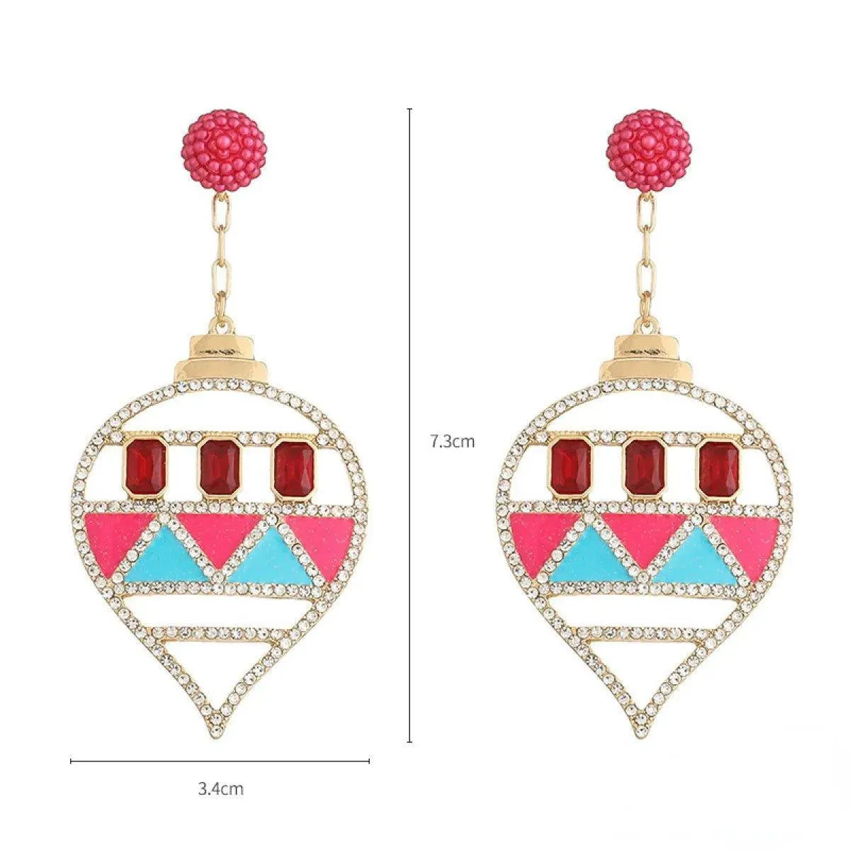 Dangle Earrings with Rhinestones and Enamel in a Teardrop Shape