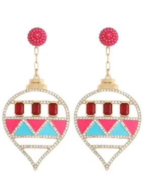 Dangle Earrings with Rhinestones and Enamel in a Teardrop Shape