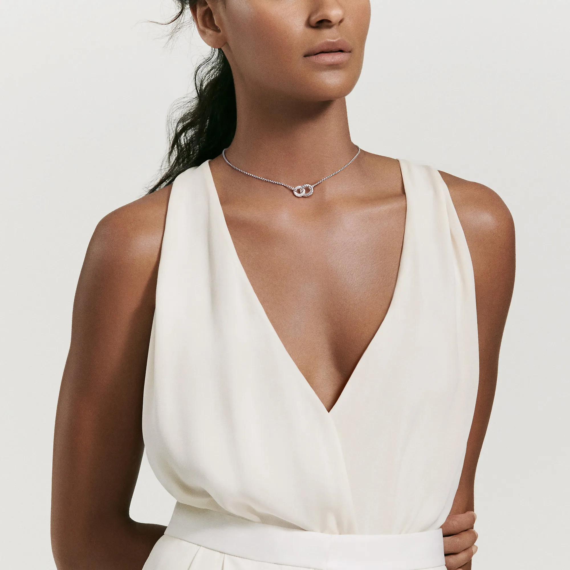 David Yurman Belmont Double Link Necklace with Diamonds