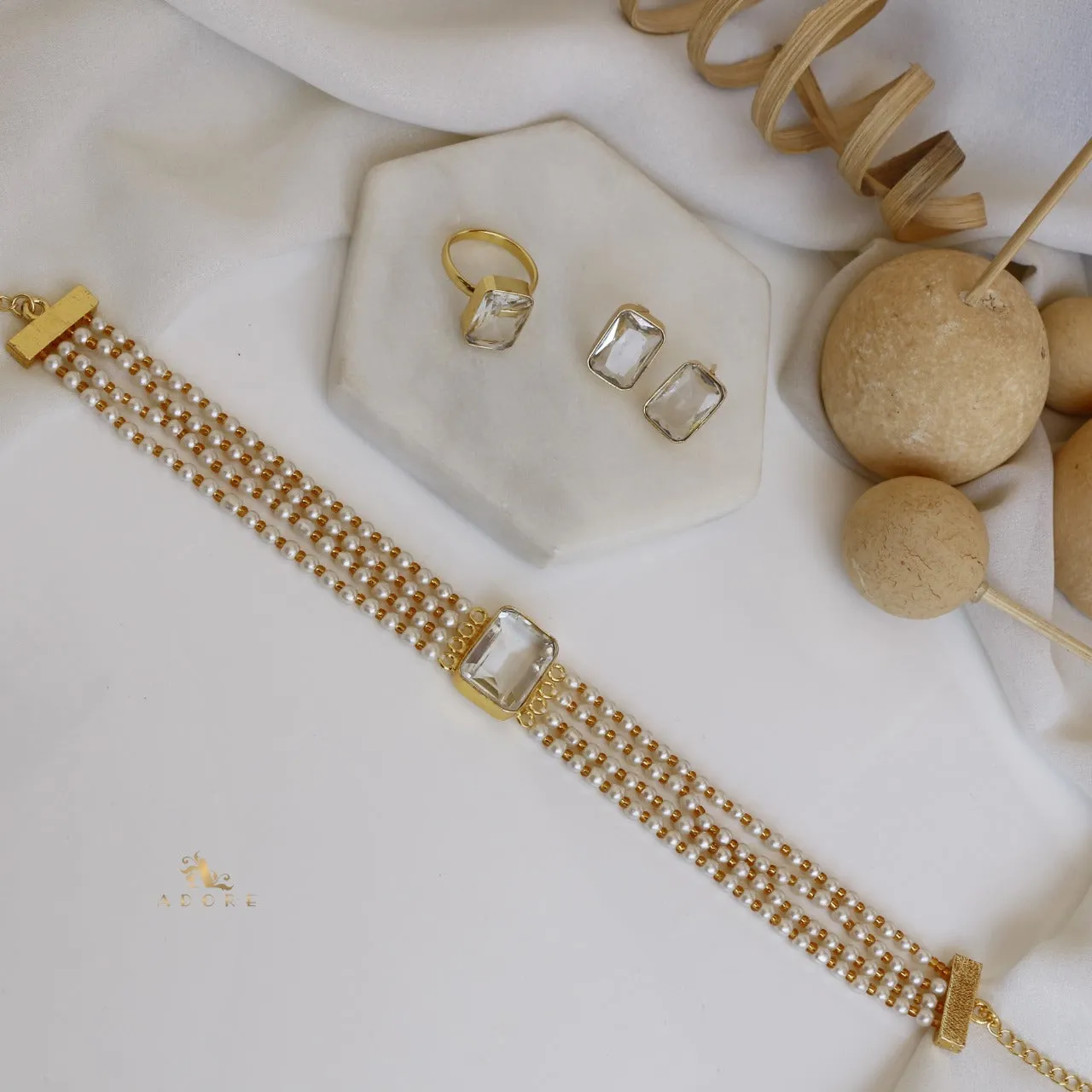 Elegant Pearl Choker Combo Set