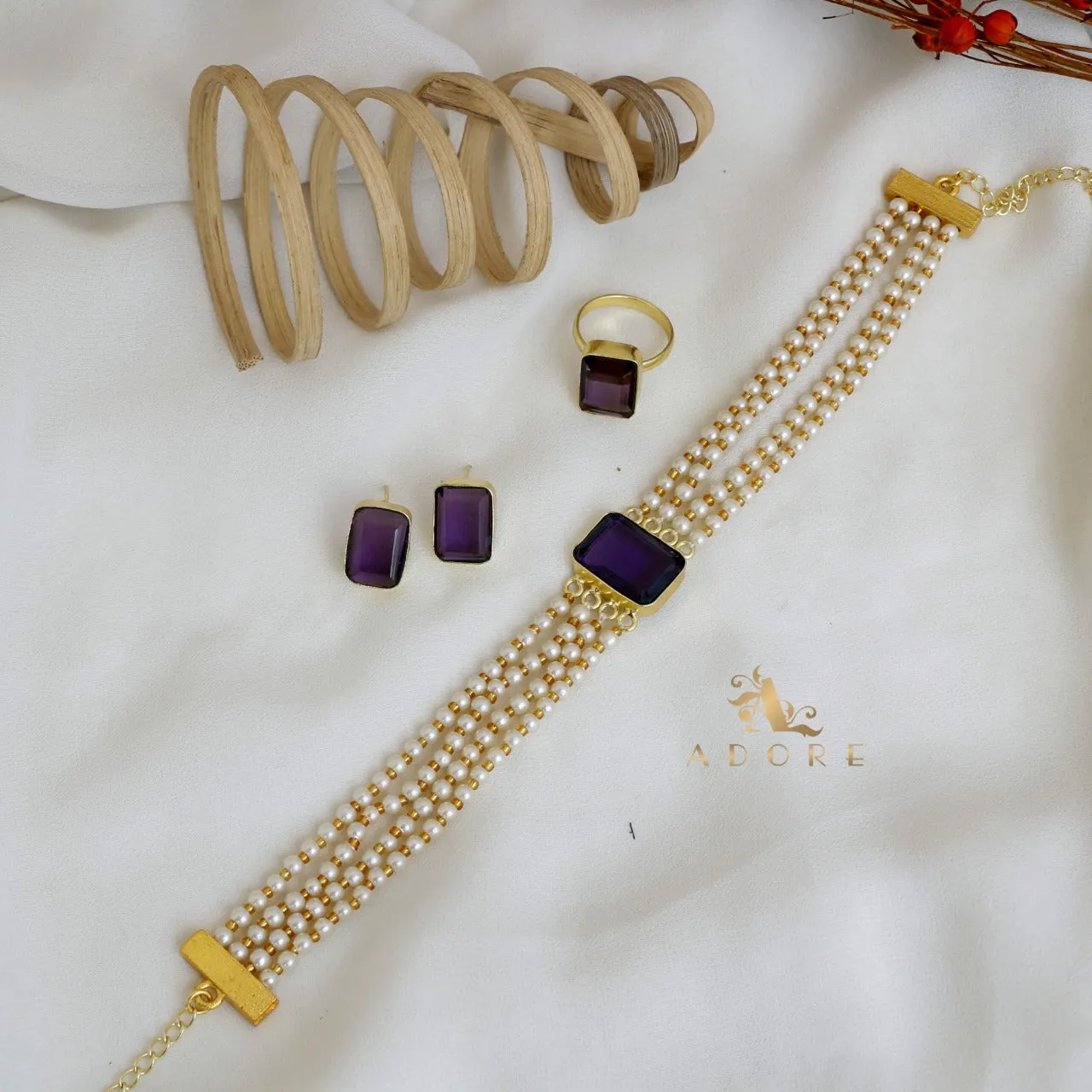Elegant Pearl Choker Combo Set
