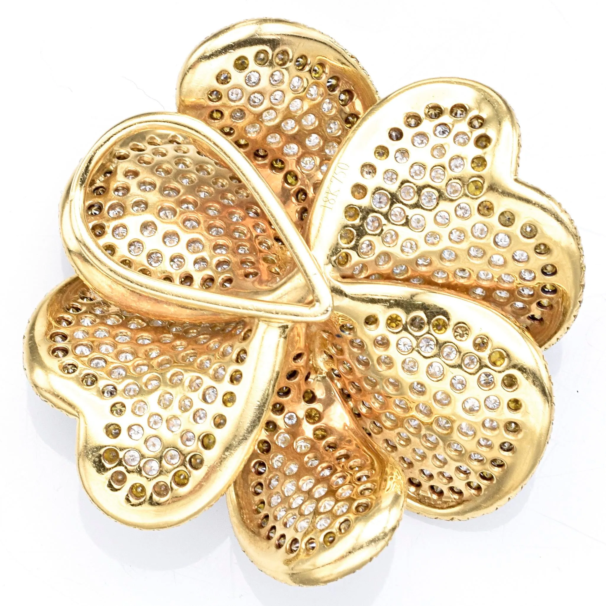 Estate 18K Yellow Gold 6.5 TCW Diamond Clover Flower Pendant