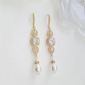 Gold Pearl Bridal Earrings- Gianna