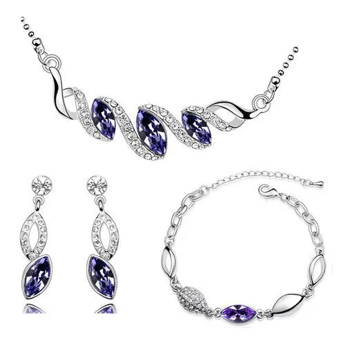 Leaf Crystal Necklace, Bracelet & Earrings Fashion Jewelry Set