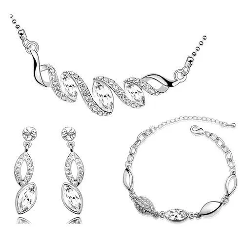 Leaf Crystal Necklace, Bracelet & Earrings Fashion Jewelry Set