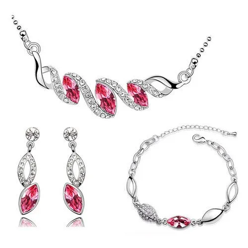Leaf Crystal Necklace, Bracelet & Earrings Fashion Jewelry Set