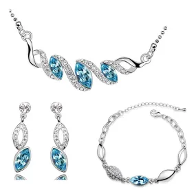 Leaf Crystal Necklace, Bracelet & Earrings Fashion Jewelry Set