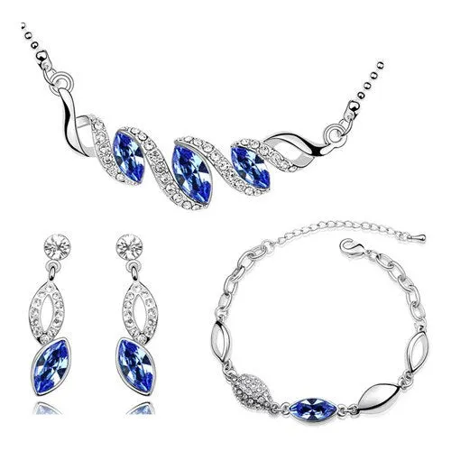 Leaf Crystal Necklace, Bracelet & Earrings Fashion Jewelry Set