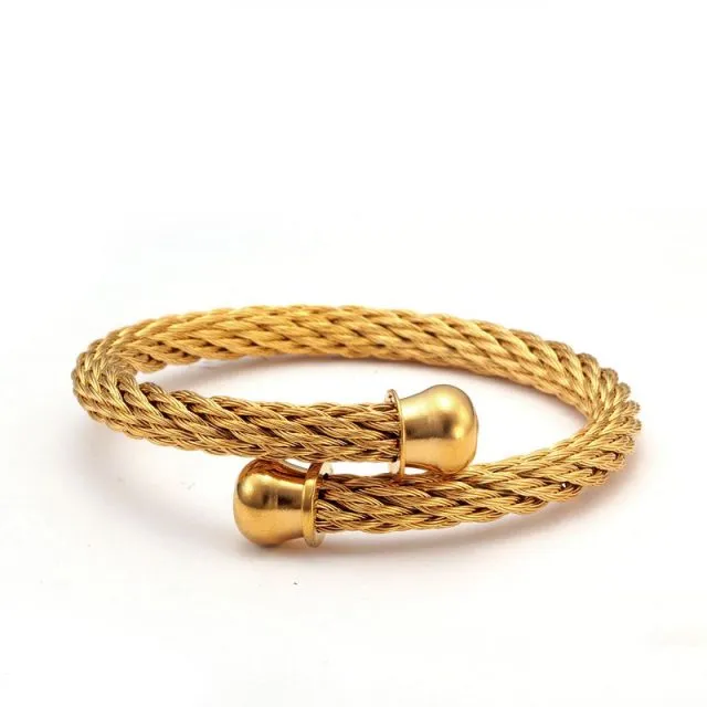 Luxury Brand Men Male Gold Chain Link Charm Bracelets Stainless Steel Braided Open Cuff Sporty Fashion Bracelets Bangles