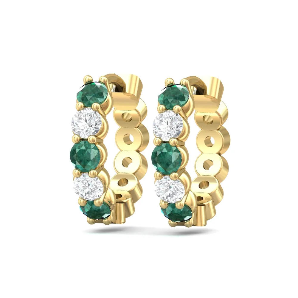 Martin Flyer 14k Emerald and Diamond Hoop Earrings