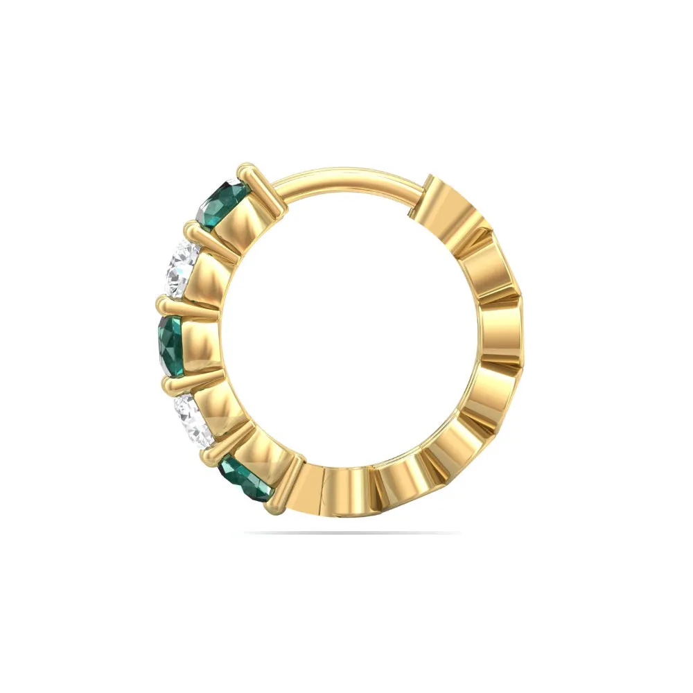 Martin Flyer 14k Emerald and Diamond Hoop Earrings