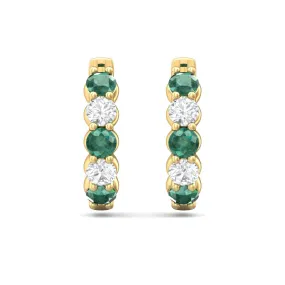 Martin Flyer 14k Emerald and Diamond Hoop Earrings