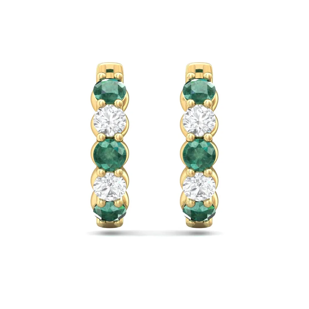 Martin Flyer 14k Emerald and Diamond Hoop Earrings
