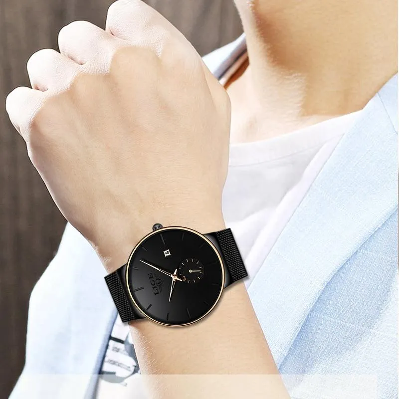 Men Quartz Minimalist Sleek Ultra-Thin Wristband Casual Watches