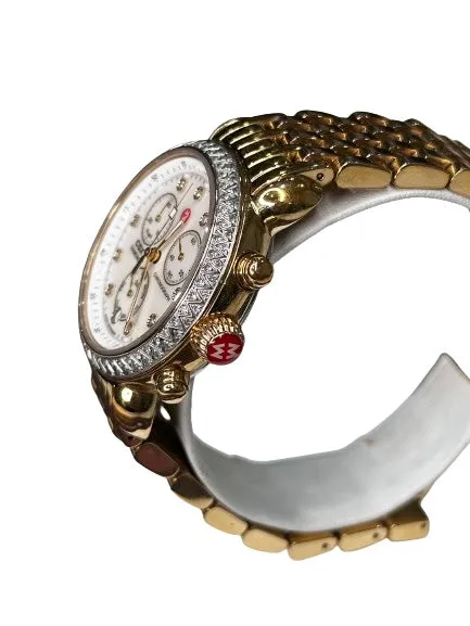 Michele CSX Diamond Gold Tone Chronograph Watch