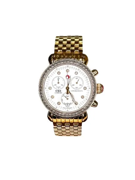 Michele CSX Diamond Gold Tone Chronograph Watch