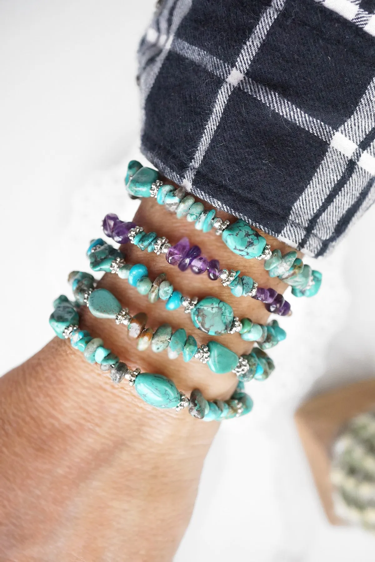 Navajo Handmade Wrap Bracelet Turquoise Amethyst Spiny Pearl Coil Layering Bracelets