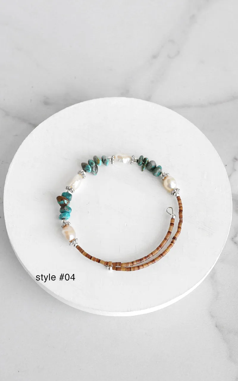 Navajo Handmade Wrap Bracelet Turquoise Amethyst Spiny Pearl Coil Layering Bracelets