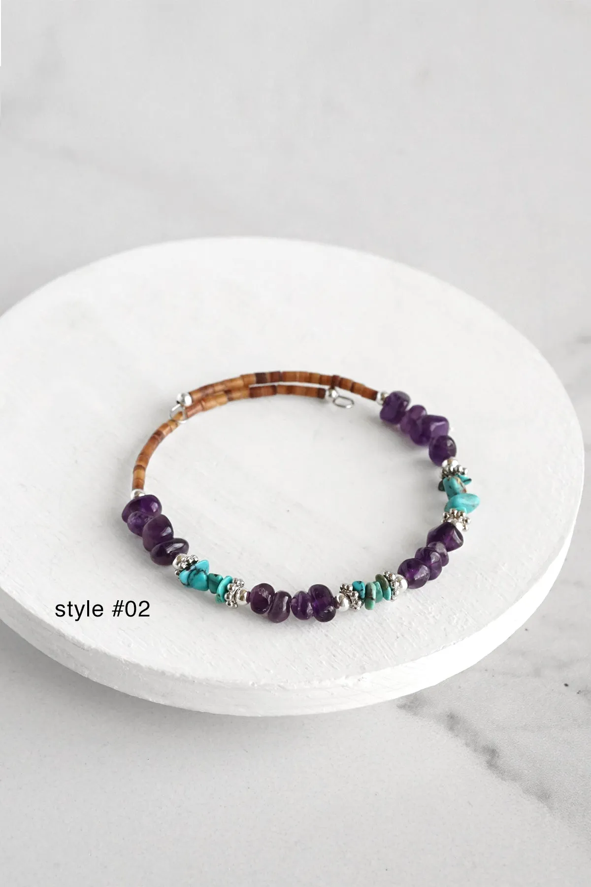 Navajo Handmade Wrap Bracelet Turquoise Amethyst Spiny Pearl Coil Layering Bracelets