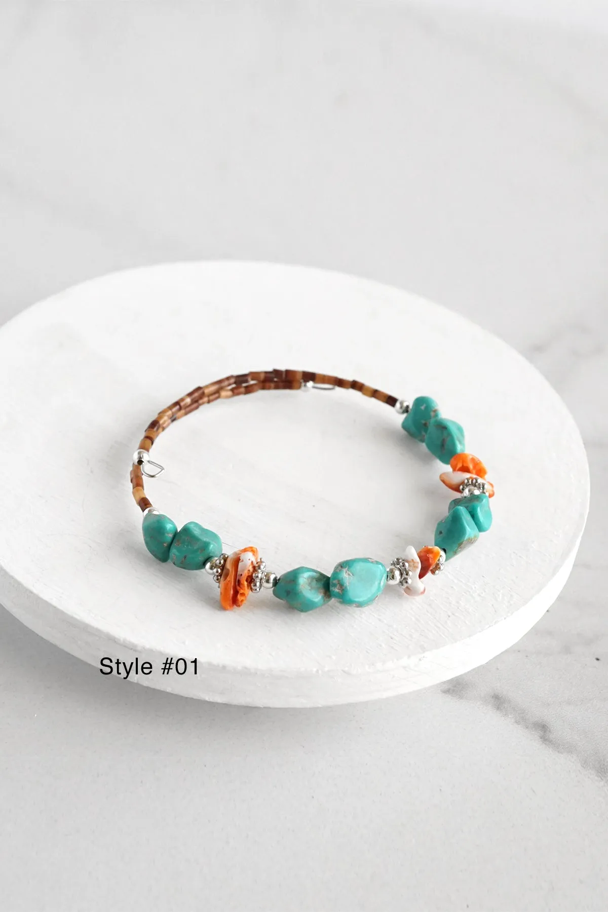 Navajo Handmade Wrap Bracelet Turquoise Amethyst Spiny Pearl Coil Layering Bracelets