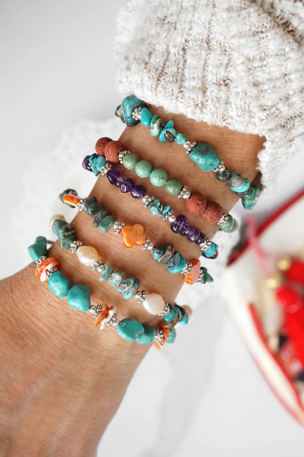 Navajo Handmade Wrap Bracelet Turquoise Amethyst Spiny Pearl Coil Layering Bracelets
