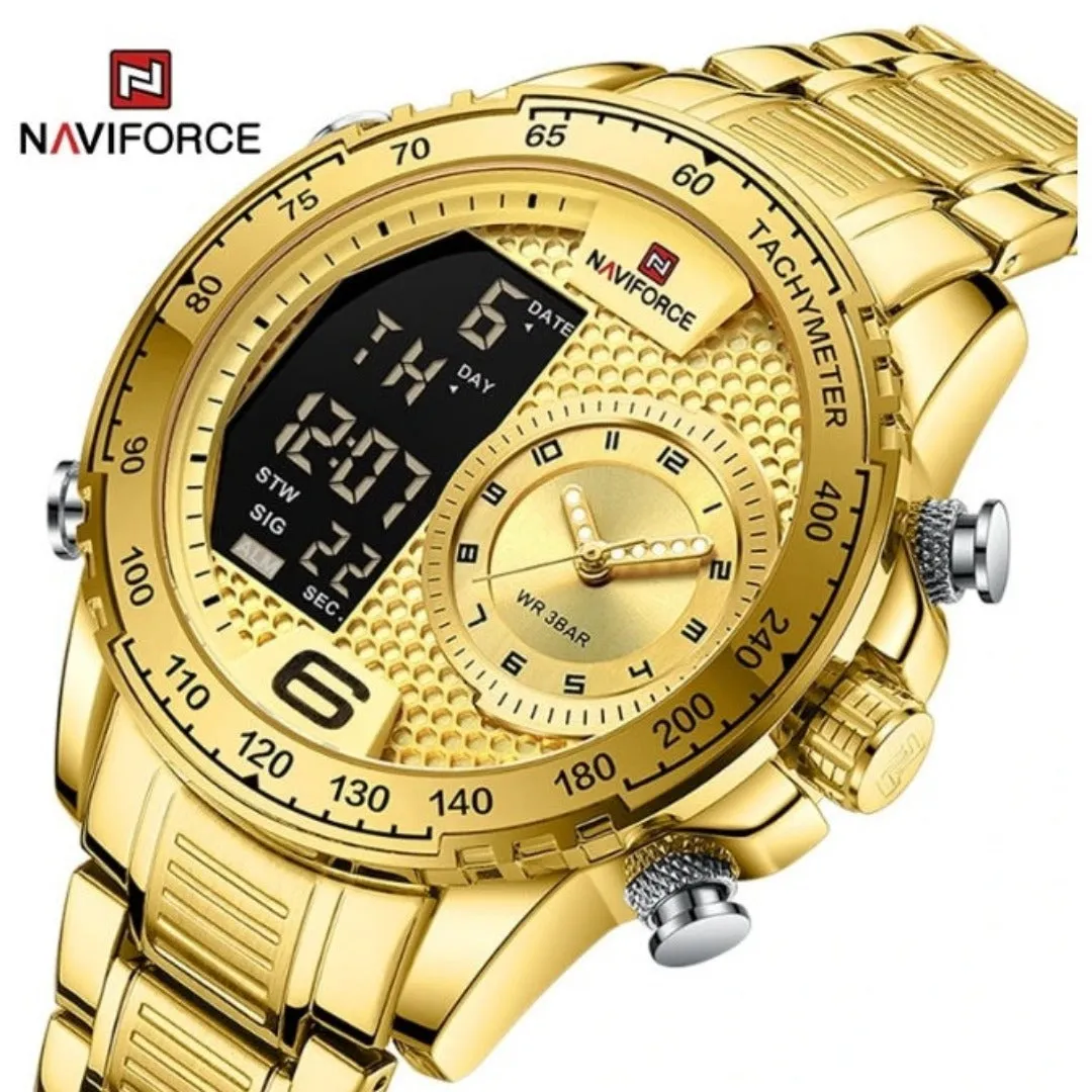 Sure, heres an optimized title for the product:

Naviforce NF9 Mens Luxury Analog Sports Watch with Leather Strap and Water Resistance