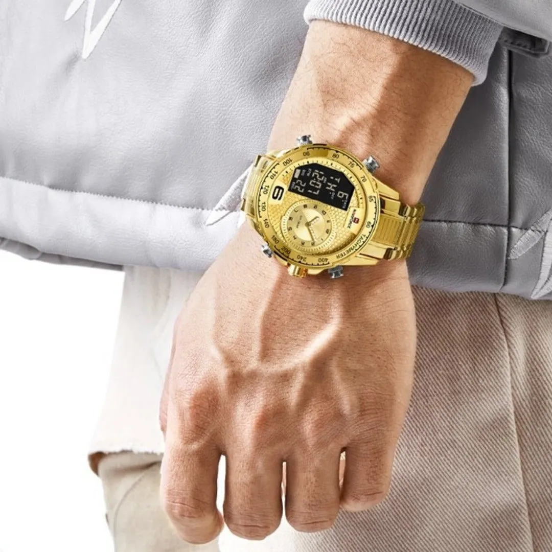 Sure, heres an optimized title for the product:

Naviforce NF9 Mens Luxury Analog Sports Watch with Leather Strap and Water Resistance