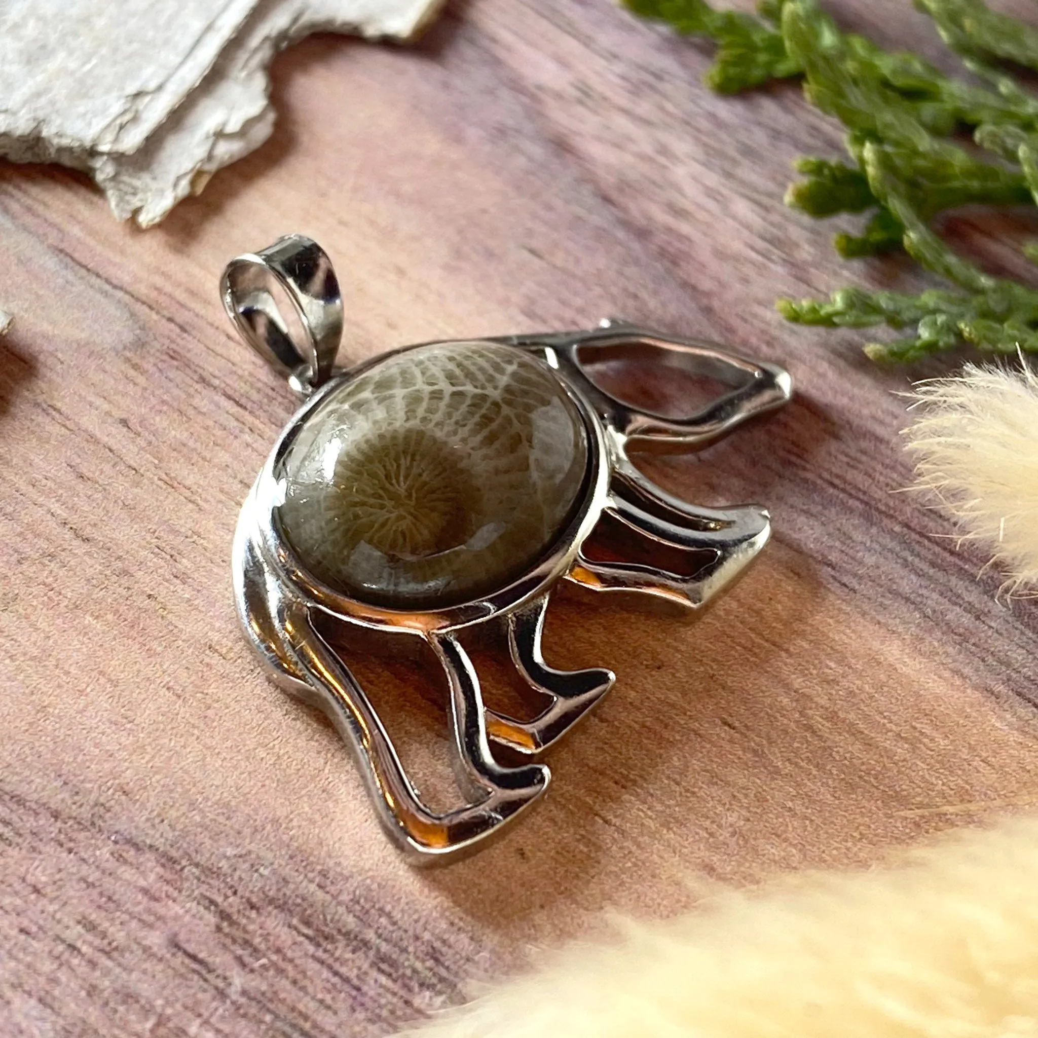 Petoskey Stone Bear Pendant